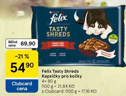 Felix Tasty Shreds Kapsičky pro kočky, 4× 80 g 