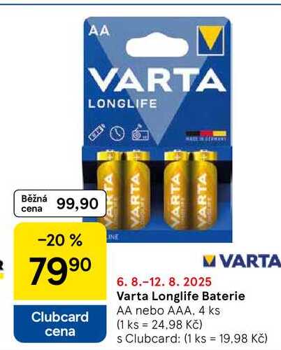 Varta Longlife Baterie AA nebo AAA, 4 ks 