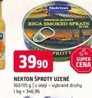 NEKTON ŠPROTY UZENÉ 160/115 g v oleji vybrané druhy 