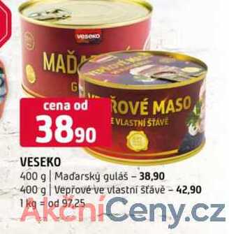 VESEKO 400 g Maďarský guláš 400 g Vepřové ve vlastní šťávě