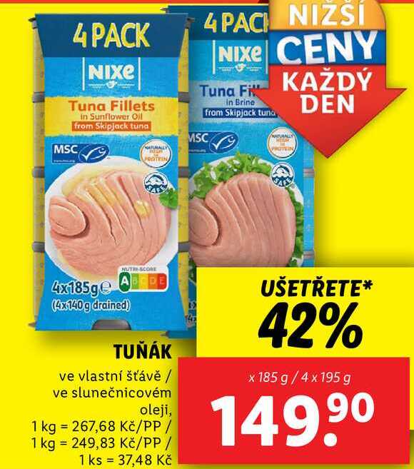 TUŇÁK, 4x 185 g/4x 195 g