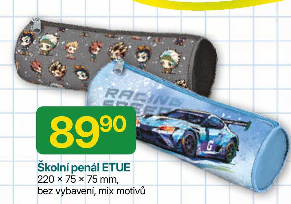 Školní penál ETUE 220 x 75 x 75 mm, bez vybavení, mix motivů 