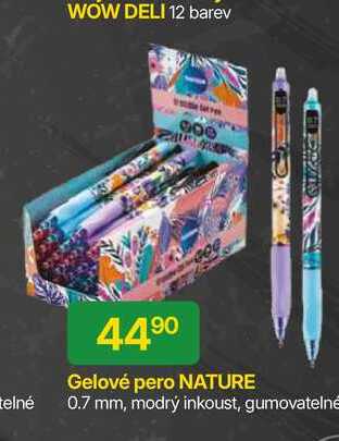 Gelové pero NATURE 0.7 mm, modrý inkoust, gumovatelné 