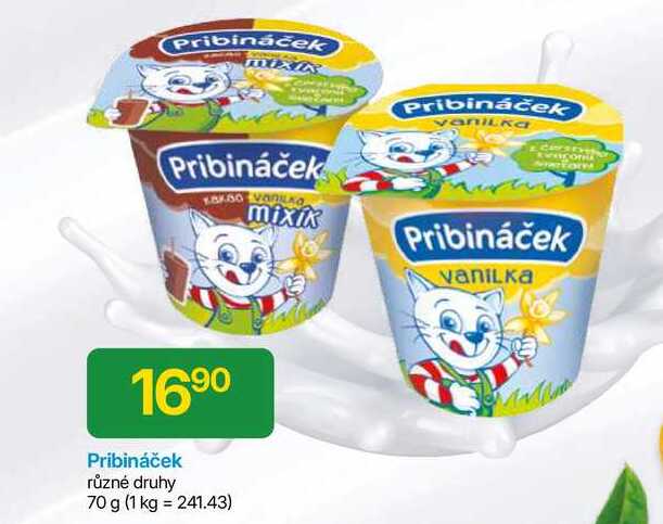 Pribináček 70g, vybrané druhy