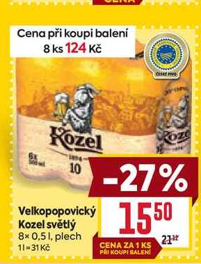 Velkopopovický Kozel světlý 8x 0,51, plech 