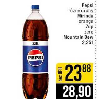 Pepsi různé druhy Mirinda orange 7up zero Mountain Dew 2,25l