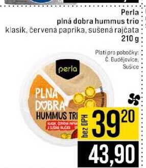 Perla plná dobra hummus trio klasik, červena paprika, sušená rajčata perla 210 g
