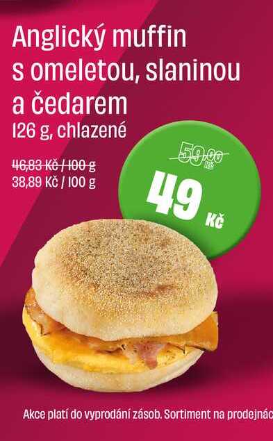 Anglický muffin s omeletou, slaninou a čedarem 126 g, chlazené 