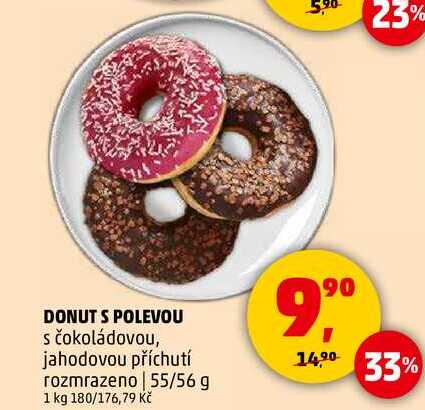 DONUTS POLEVOU s čokoládovou, jahodovou příchutí rozmrazeno, 55/56 g