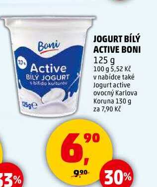 JOGURT BÍLÝ ACTIVE BONI, 125 g 