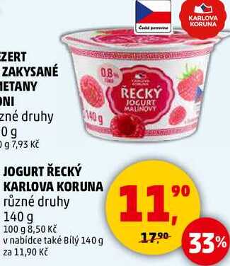 JOGURT ŘECKÝ KARLOVA KORUNA různé druhy, 140 g 