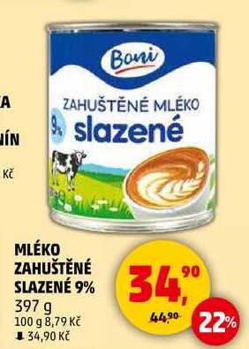 MLÉKO ZAHUŠTĚNÉ SLAZENÉ 9%, 397 g   