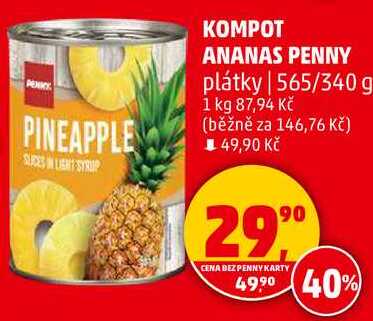 PEKOMPOT ANANAS PENNY plátky, 565/340 g