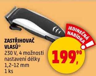 ZASTŘIHOVAČ VLASŮ, 230 V, 4 možnosti nastavení délky 1,2-12 mm, 1 ks  