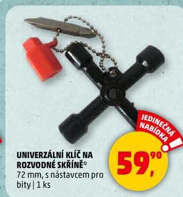 UNIVERZÁLNÍ KLÍČ NA ROZVODNÉ SKŘÍNĚ 72 mm, s nástavcem pro bity, 1 ks 