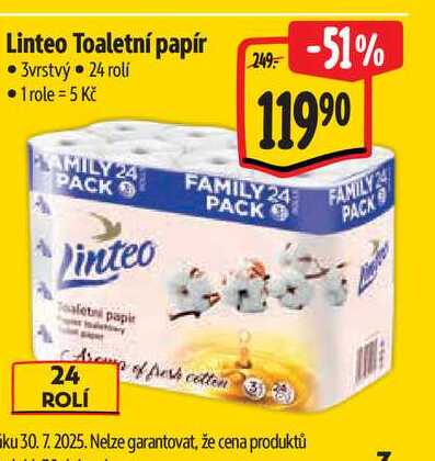 Linteo toaletní papír 24 ks 3-vrstvý
