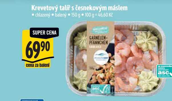 Krevetový talíř s česnekovým máslem, chlazený balený 150 g