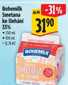Bohemilk Smetana ke šlehání 33% 250 ml 