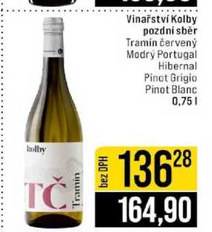Vinařství Kolby pozdní sběr Tramín červený Modry Portugal Hibernal Pinot Grigio Pinot Blanc 0,75l