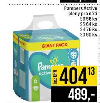 Pampers Active pleny pro děti S6 56 ks S5 64 ks S4 76 ks S3 90 ks 