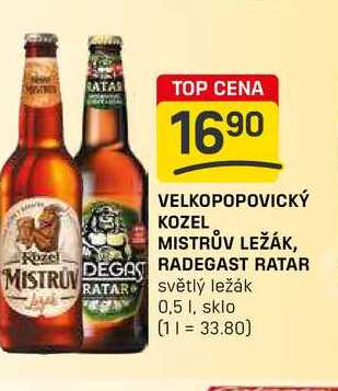VELKOPOPOVICKÝ KOZEL MISTRŮV LEŽÁK, RADEGAST RATAR  světlý ležák 0,5l