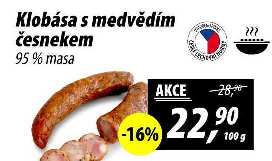 Klobása s medvědím česnekem 95% masa, 100 g 