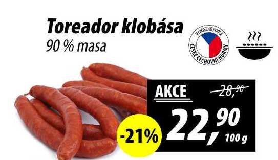 Toreador klobása 90 % masa, 100 g 