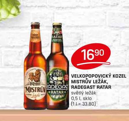 VELKOPOPOVICKÝ KOZEL MISTRŮV LEŽÁK, RADEGAST RATAR  světlý ležák 0,5l
