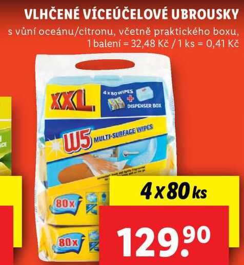 VLHČENÉ VÍCEÚČELOVÉ UBROUSKY, 4x 80 ks
