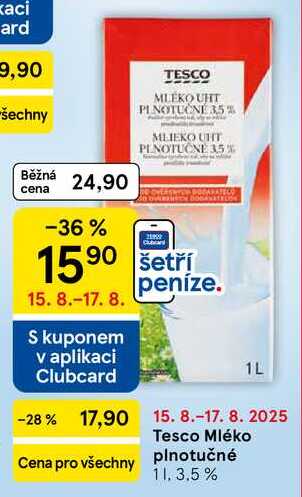 Tesco Mléko plnotučné 3.5%, 1 l  