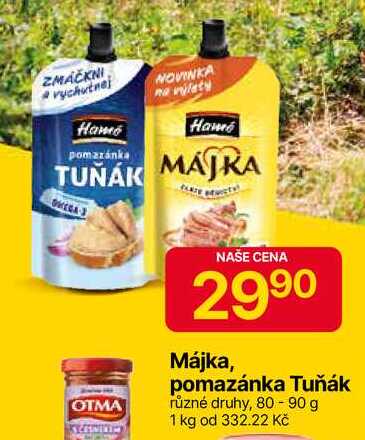 Májka, pomazánka Tuňák různé druhy, 80-90 g 