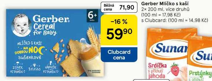 Gerber Mlíčko s kaší, 2x 200 ml, více druhů