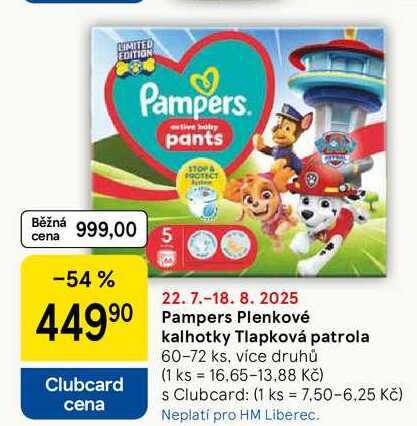Pampers Plenkové kalhotky Tlapková patrola, 60-72 ks, více druhů  