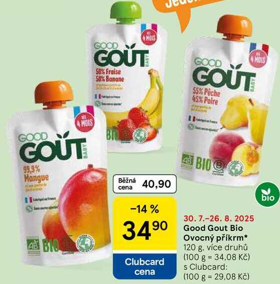 Good Gout Bio Ovocný příkrm, 120 g, více druhů 