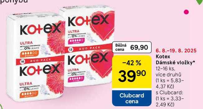 Kotex Dámské vložky, 12-16 ks. více druhů 