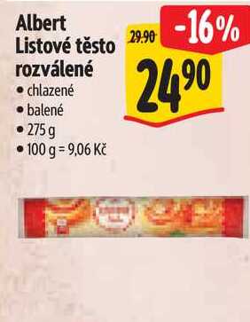 Albert Listové těsto rozválené, 275 g
