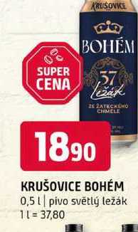 KRUŠOVICE BOHÉM 0,5l pivo světlý ležák 