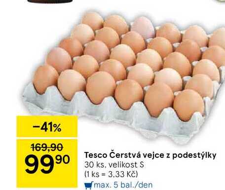 Tesco Čerstvá vejce z podestýlky, 30 ks, velikost S 