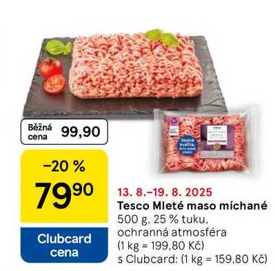 Tesco Mleté maso míchané, 500 g. 25% tuku