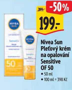 Nivea Sun Pleťový krém na opalování Sensitive OF 50, 50 ml 