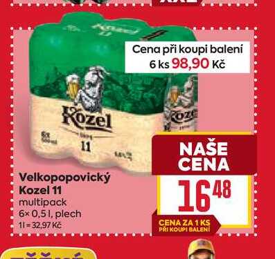 Velkopopovický Kozel 11 multipack 6x 0,51, plech 