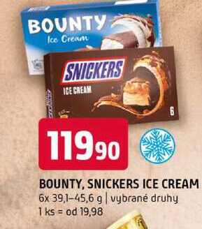 BOUNTY, SNICKERS ICE CREAM 6x 39,1-45,6 g vybrané druhy