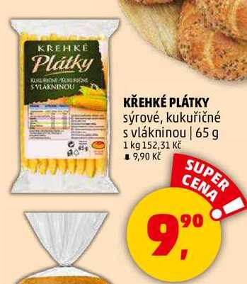 KŘEHKÉ PLÁTKY sýrové, kukuřičné s vlákninou, 65 g
