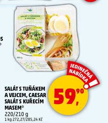 SALÁT S TUŇÁKEM A VEJCEM, CAESAR SALÁT S KUŘECÍM MASEM, 220/210 g  