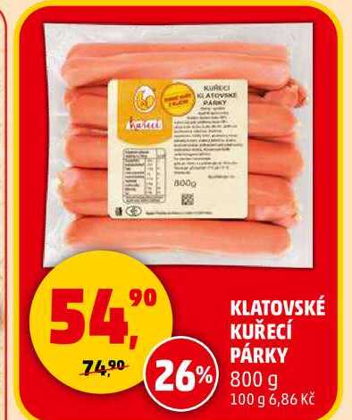 KLATOVSKÉ KUŘECÍ PÁRKY, 800 g 
