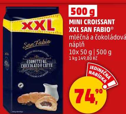 MINI CROISSANT XXL SAN FABIO mléčná a čokoládová náplň, 10x 50 g 