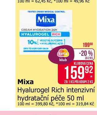 Mixa Hyalurogel Rich intenzivní hydratační péče 50 ml 