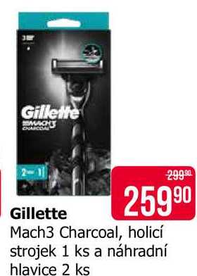 Gillette Mach3 Charcoal, holicí strojek 1 ks a náhradní hlavice 2 ks 