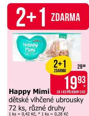 Happy Mimi dětské vlhčené ubrousky 72 ks, různé druhy