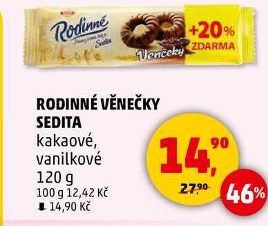 RODINNÉ VĚNEČKY SEDITA kakaové, vanilkové, 120 g  